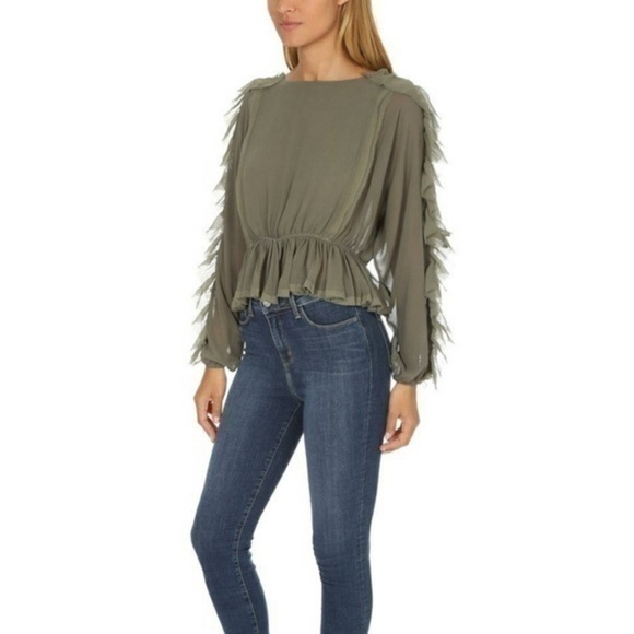 Love Shack Fancy • Olive Green Ruffle Nellie Sleeve Top - Picture 1 of 14